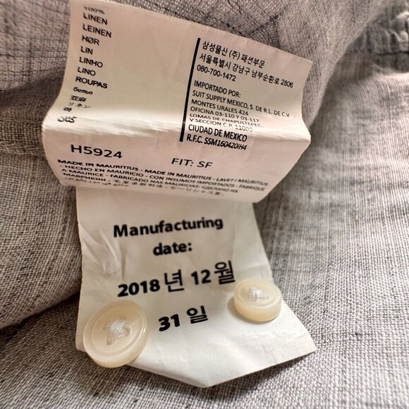 Suitsupply Slim Fit Tessitura Monti Pure Linen Long Sleeve Shirt Light Grey - Picture 9 of 11